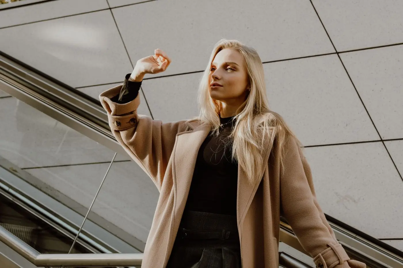 Model in a camel coat